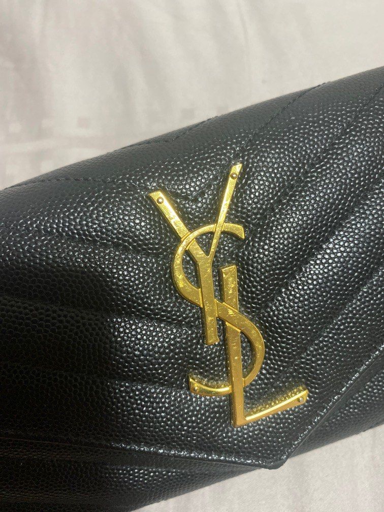 YSL CASSANDRE MATELASSE LARGE FLAP WALLET IN GRAIN DE POUDRE EMBOSSED LEATHER IN BLACK