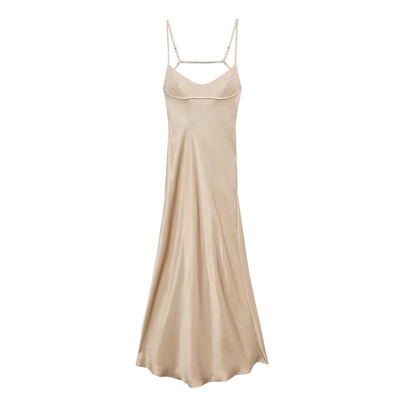 Zara Satin Effect Cut out Dress in Champagne Gold 2662/331, Women's ...