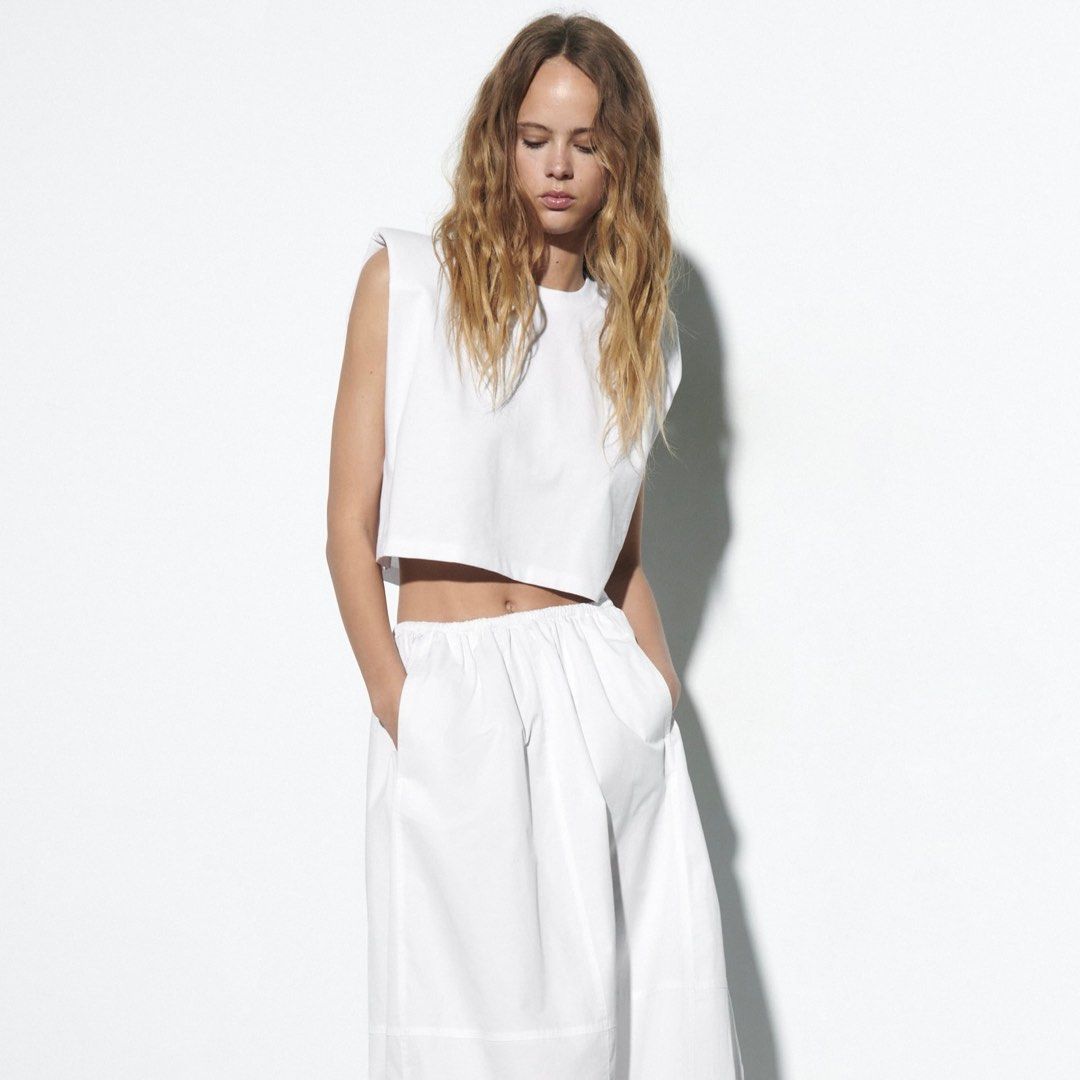 Zara white shoulder pad top outlet