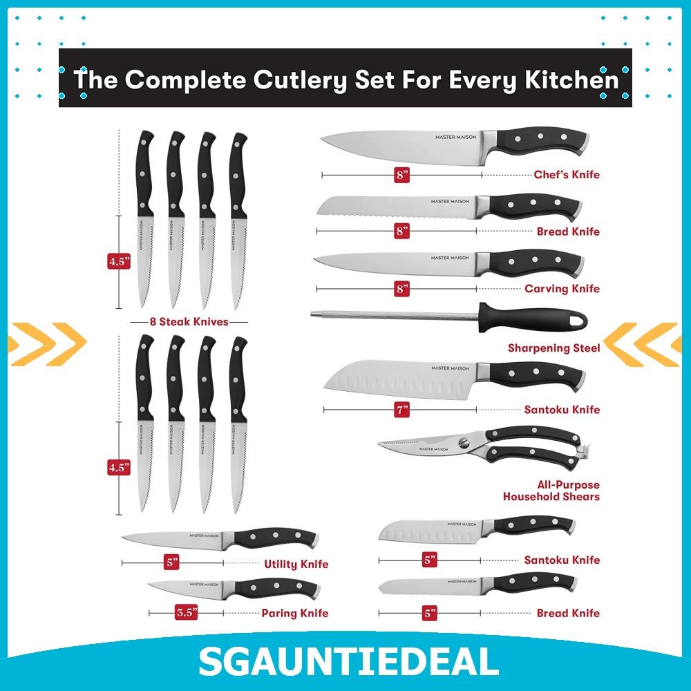 Master Maison 7-Piece Premium Kitchen Knife Set With Black Wooden