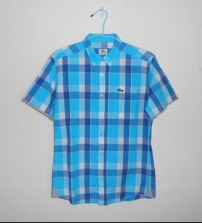 真品 法國品牌 LACOSTE 短袖 格子口袋襯衫 文青 男款