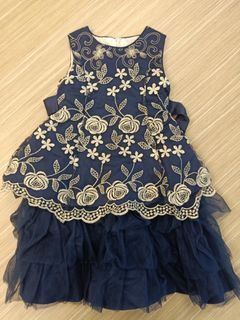 Authentic Bloom poofy party dress in dark blue and gold lace