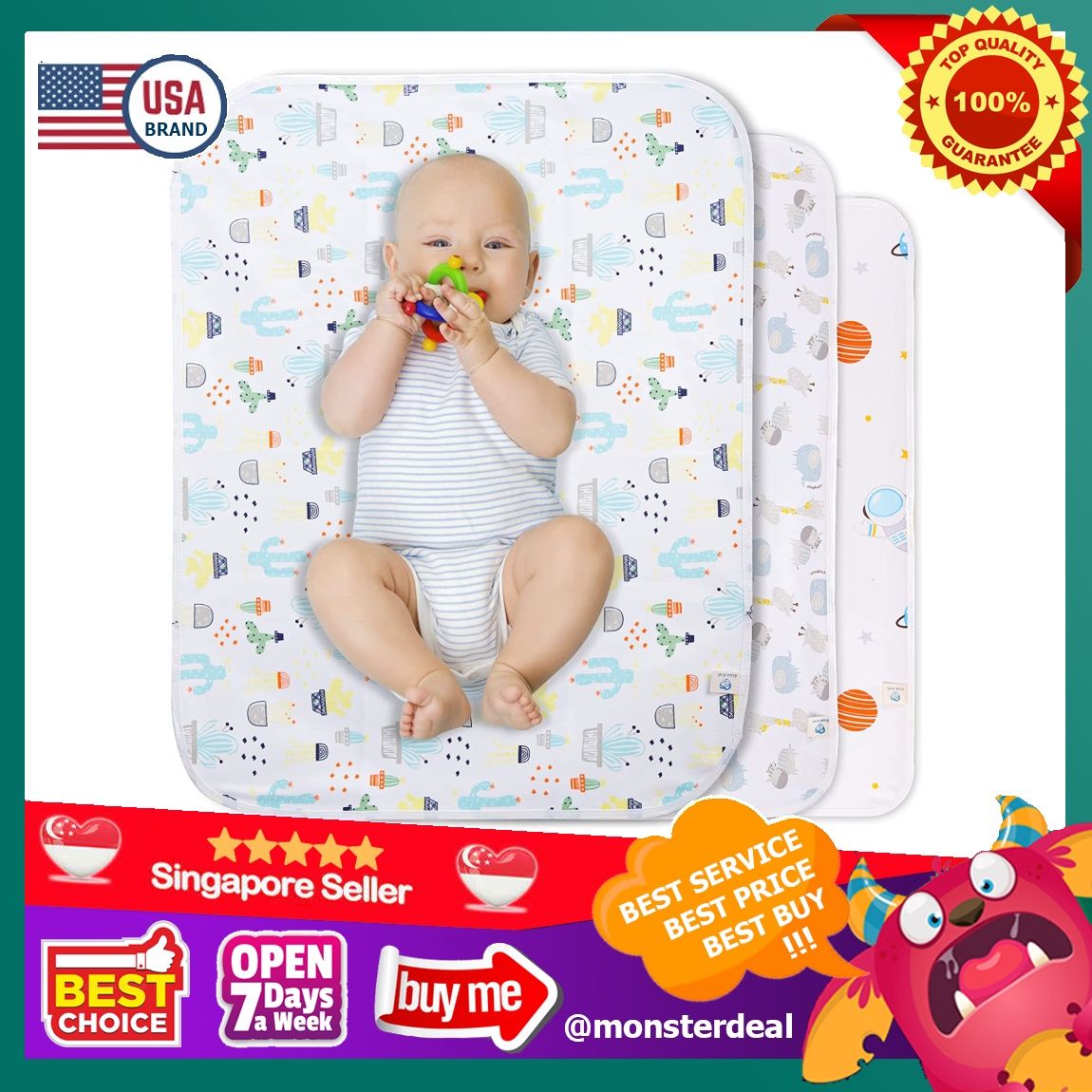 Baby Diaper Changing Pad Waterproof Portable Changing Pad 3 Pack