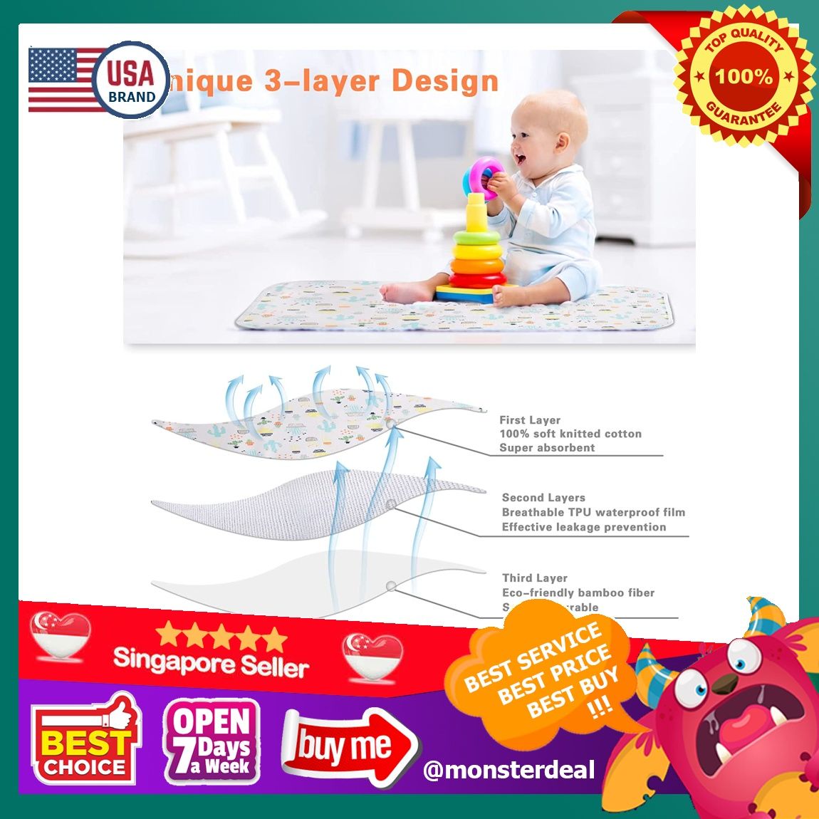 Top Seller TPU Waterproof Portable Baby Changing Pad for