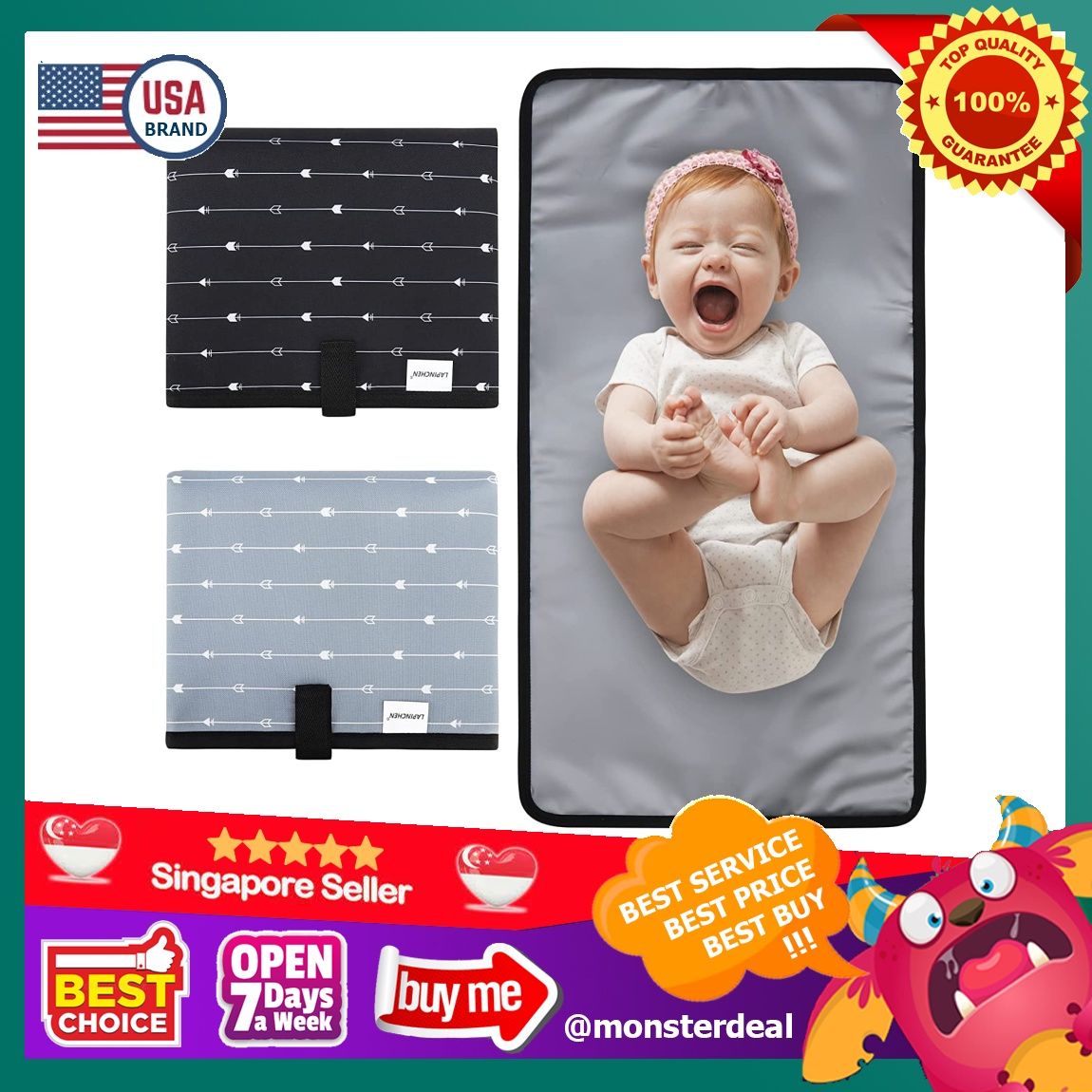 Baby Portable Diaper Changing Pads Changing Pad for Newborn Girl boy Waterproof Travel Baby Changing Mat Lightweight Compact Black Gray Babies Kids Bathing Changing Changing Mats Accessories