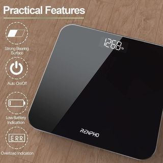 BG260R Digital Bathroom Scale RENPHO, Highly Accurate Body Weight Scale with Lighted LED Display, Round Corner Design, 400 lb, BLACK