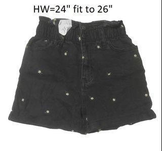 Black denim Shorts with embroidered design