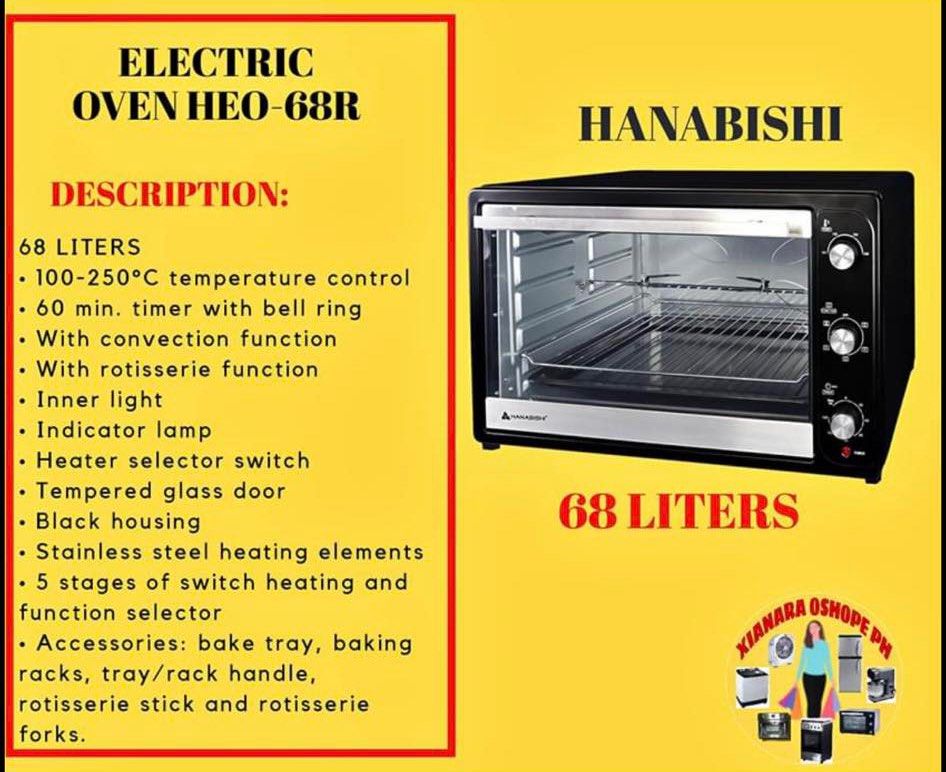 BRANDNEW HANABISHI ELECTRIC OVEN HEO68R 68L, Furniture & Home Living