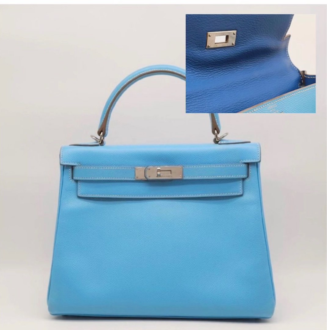 Hermes Candy Kelly 28 Retourne in Bleu Celeste / Bleu Mykonos