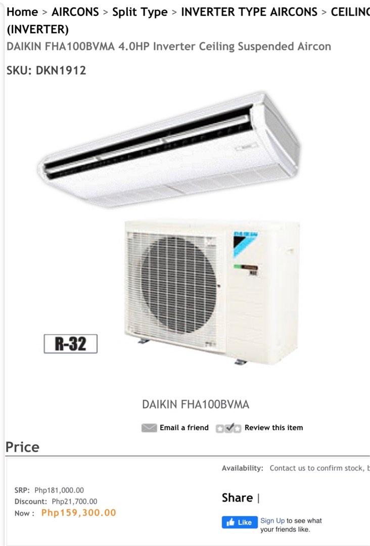 Daikin Fha100bvma 40hp Inverter Ceiling Suspended Aircon On Carousell 9350