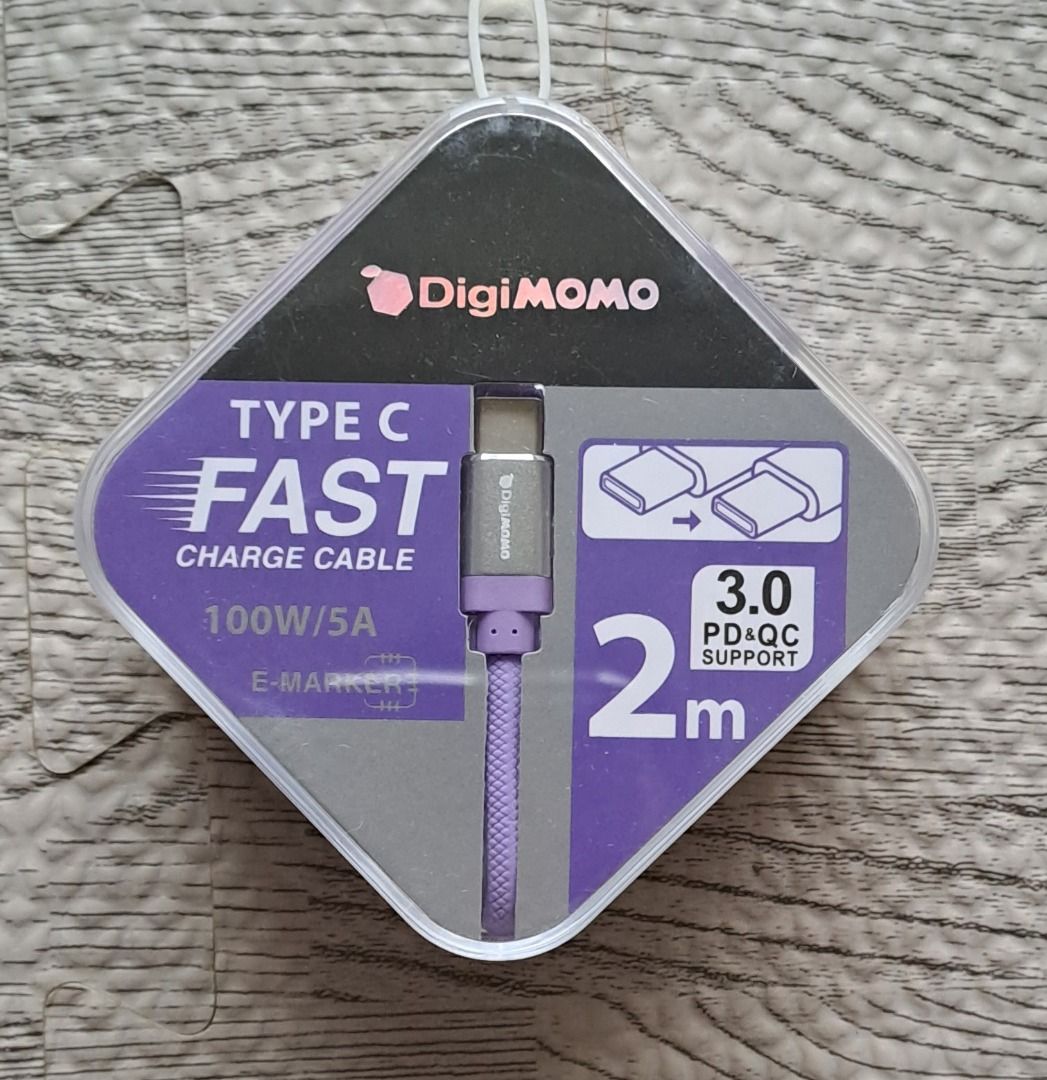 全新digimomo 100w c to c usb線 2m notebook 叉電, 手提電話, 電話及其他裝置配件, 充電器及電線 ...
