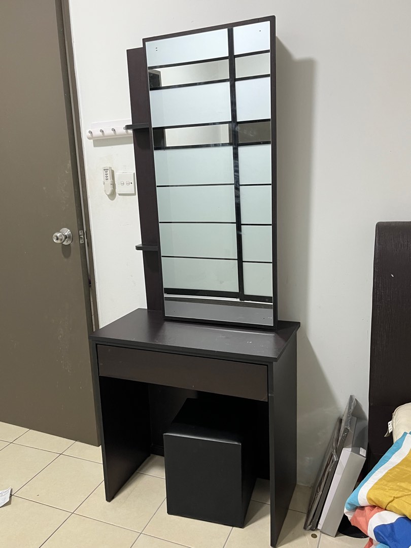Dressing Table Sliding Mirror Drawer with Chair, Furniture & Home Living, Furniture, Other Home