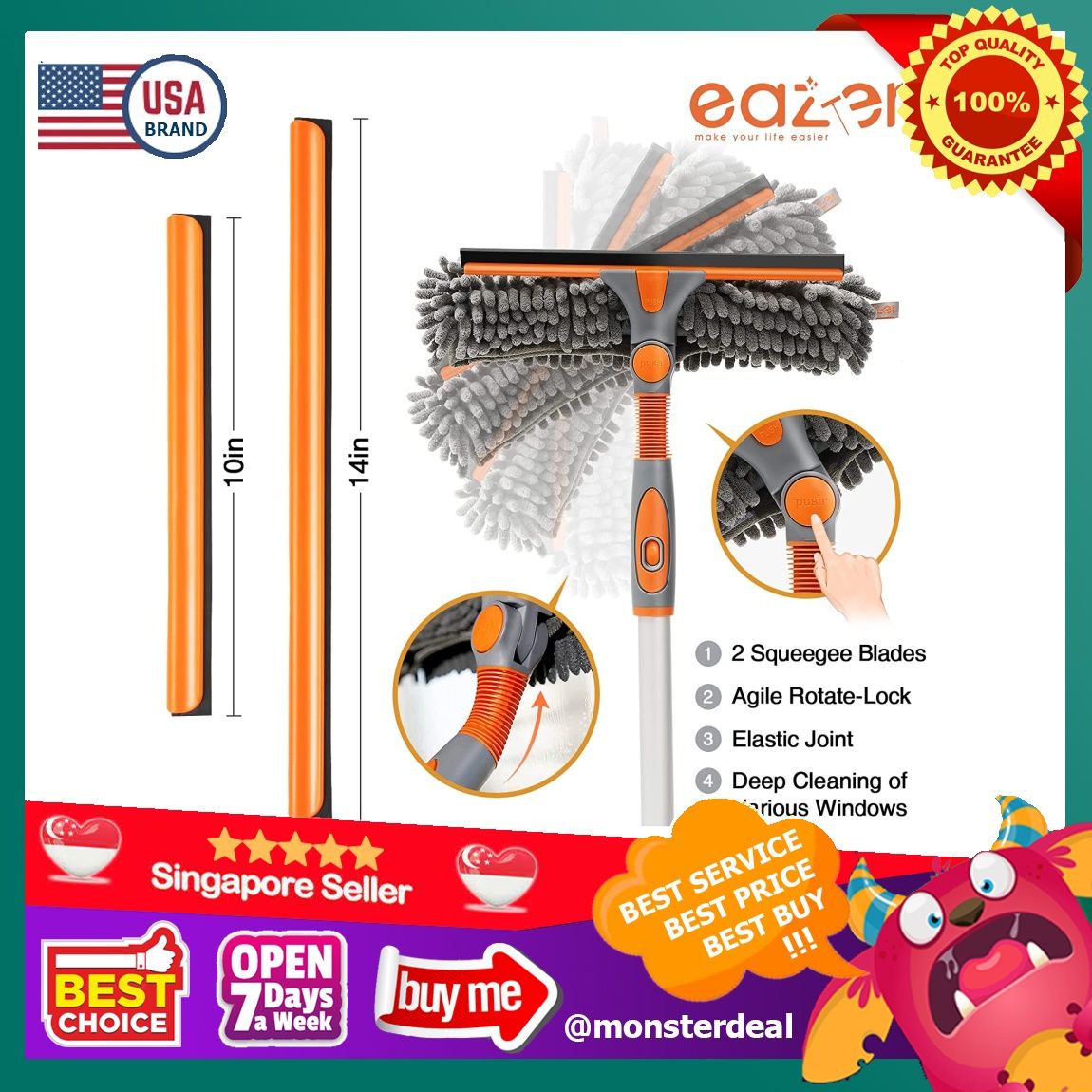 eazer Squeegee Window Cleaner 2 in 1 Rotatable Window Cleaning