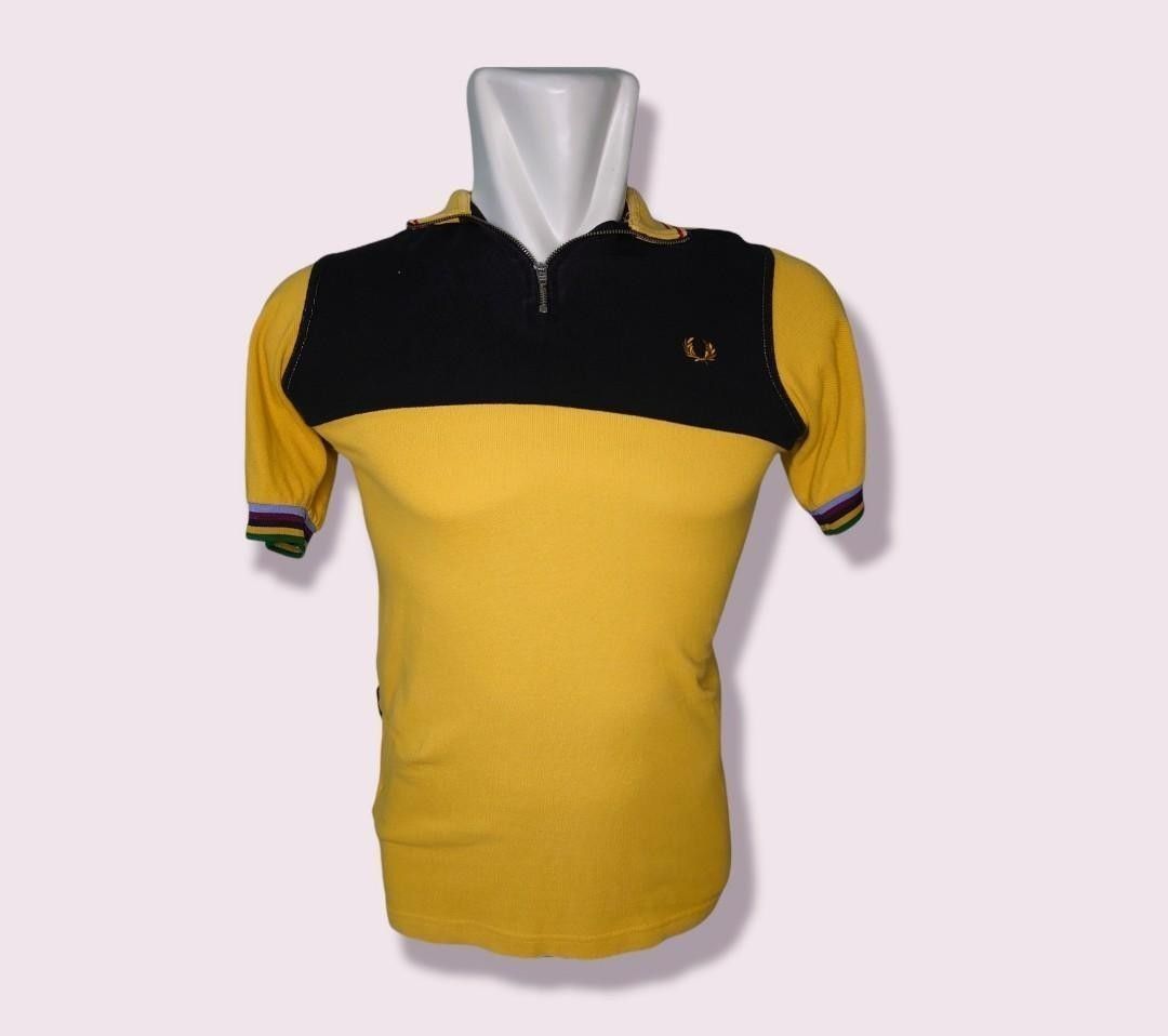 FRED PERRY Mens XS Bradley Wiggins Short Sleeve 1/4 Zip Polo Shirt cycling