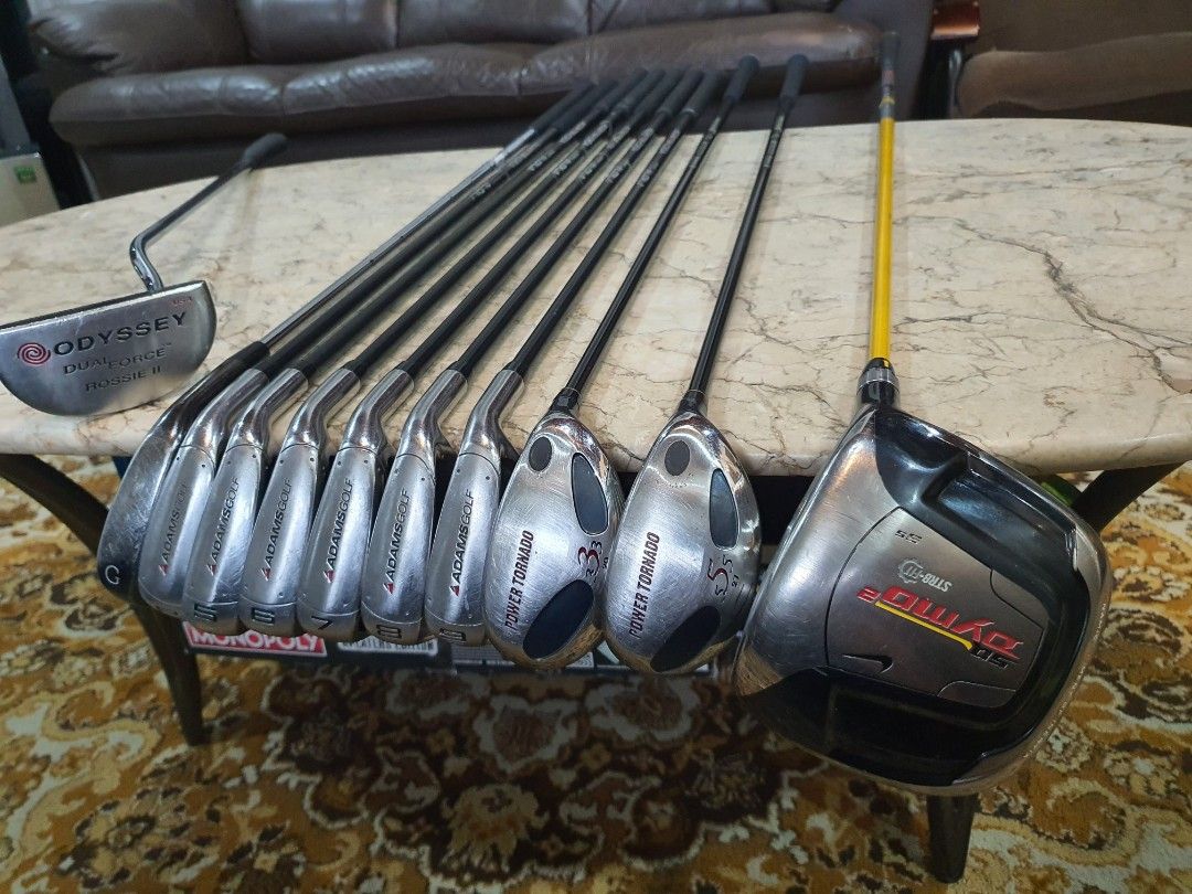 Golf Set (Category: Golf) located in Paranaque City. Submitted by manilagolfmarket (Listing ID 1233837485, Image 1). Description: For Sale Adams Golf S flex. Aldilla graphite shaft irons. Kasco 3&5 UTility woods. Nike Dymo driver with small dent. Bag included for only 15.9k pick uo Bf Paranaque or add shipping.