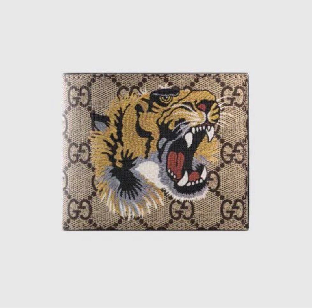 Gucci Beige GG Supreme Canvas Tiger Print Long Bifold