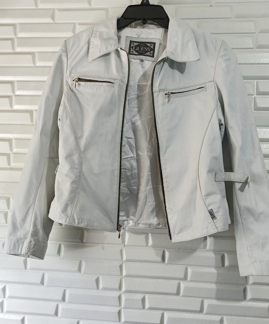 Guess white leather jacket mens new arrivals