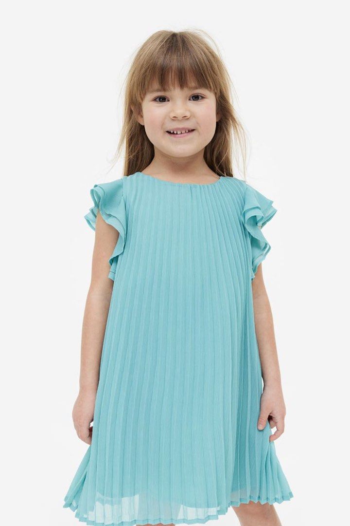 h&m pleated dress blue Cute Lace Chiffion Mini Party Dress Short Sleeves Knee Length Homecoming Dress