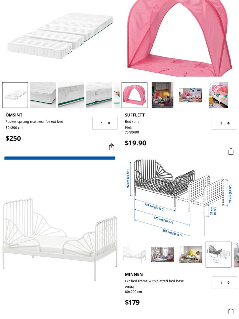 IKEA Bed Kids Bed Minnen Set, Babies & Kids, Baby Nursery & Kids