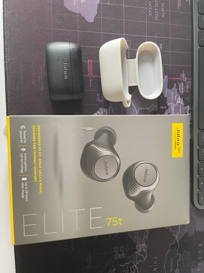 Jabra Elite 75T (Category: Earphones) located in Pasig City. Submitted by karrenaguas (Listing ID 1233881033, Image 3). Description: Autopass on lowballers READ below: Titanium Black Noise cancellation feature Bought 2020 Inclusions: Unit with box Unused accessories Unused USB cord charger Silicone case.