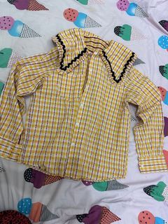 Kemeja corral coral blouse korea korean gingham kuncing yellow
