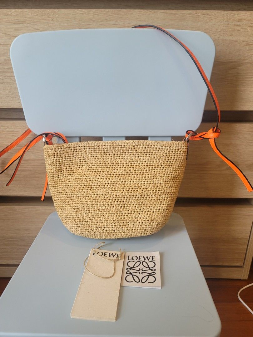 Loewe Beige/Orange Paula's Ibiza Raffia and Leather Crossbody Bag