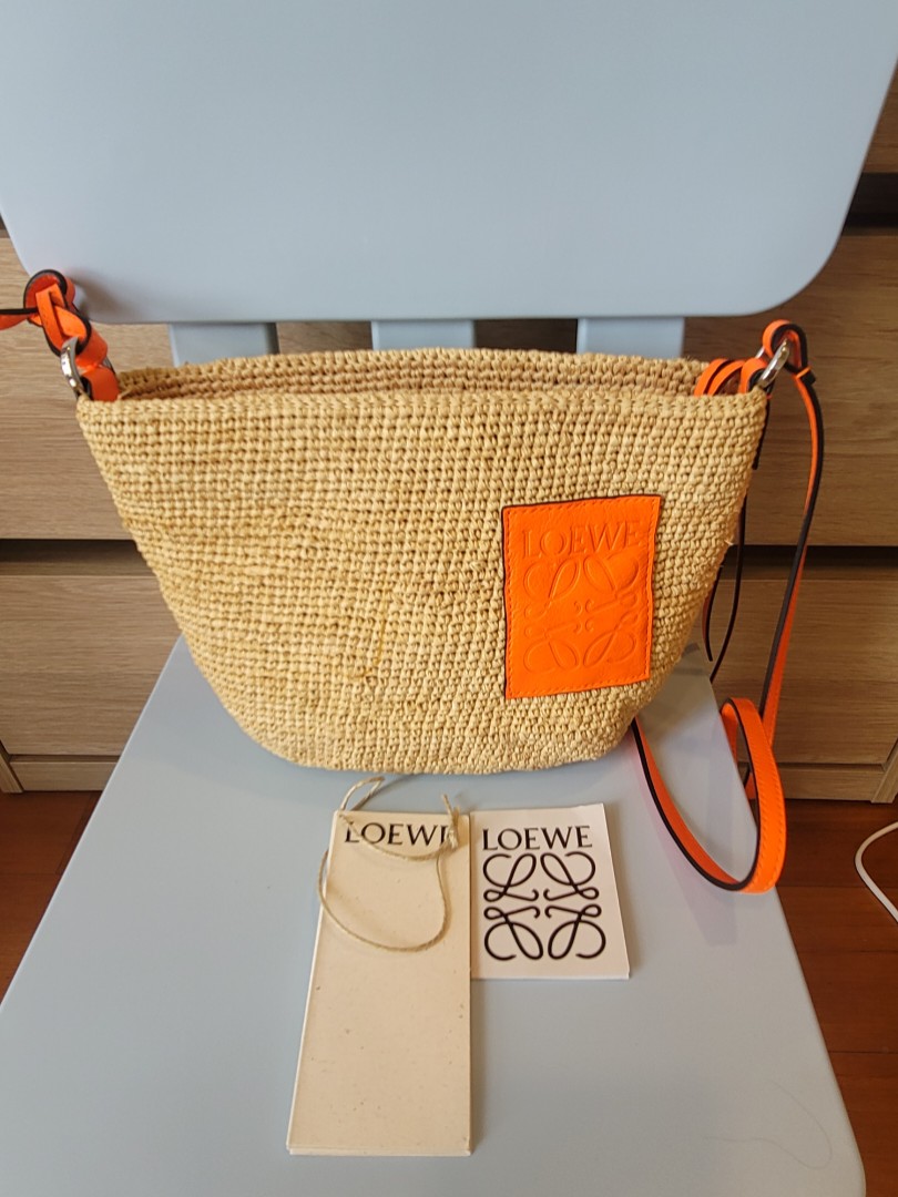 Loewe Beige/Orange Paula's Ibiza Raffia and Leather Crossbody Bag Loewe