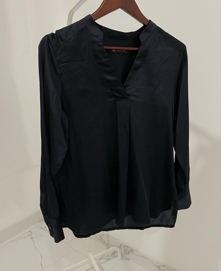 MARKS AND SPENCER Satin Shirt in Navy on Carousell