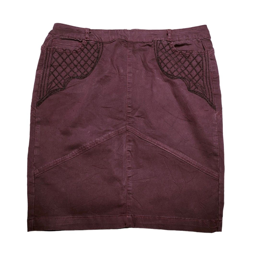 Maroon top jean skirt