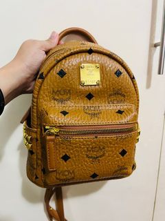 MCM Bebe Boo Stark Studded Visetos Cognac Backpack