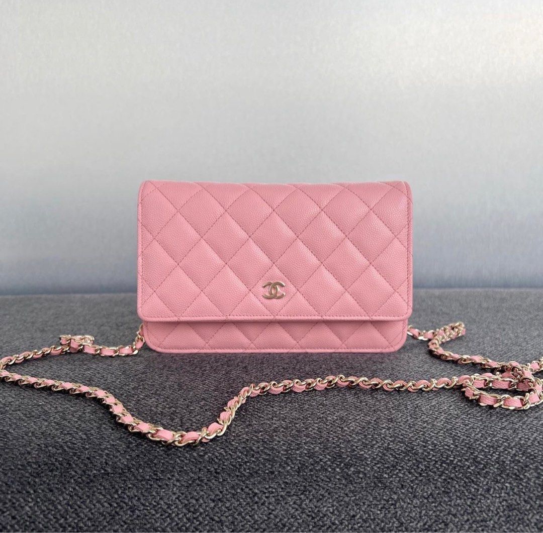 Chanel Small Zip Around Coin Purse Card Holder In Pink Iridescent Caviar  With Pearly CC Plaque SOLD