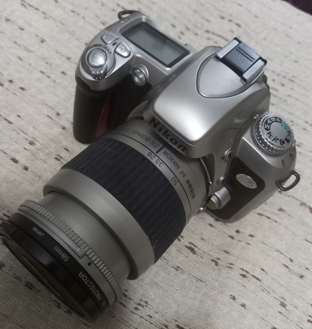 Nikon F75 N75 film camera with kit lens 28mm 80mm 3.5 AF G and kenko