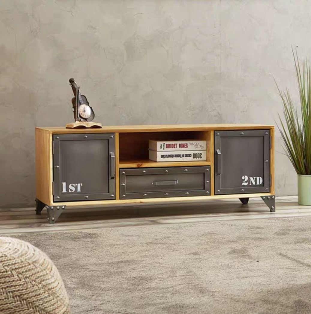 OAKLAND Industrial Metal TV Cabinet Furniture Home Living