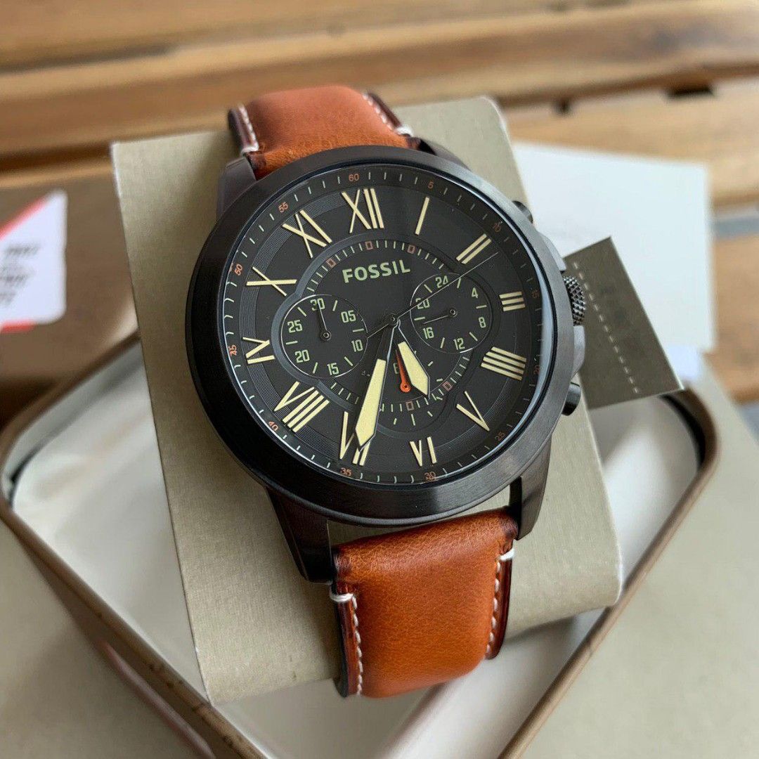 ORIGINAL FOSSIL FS5241 GRANT CHRONOGRAPH LUGGAGE LEATHER WATCH