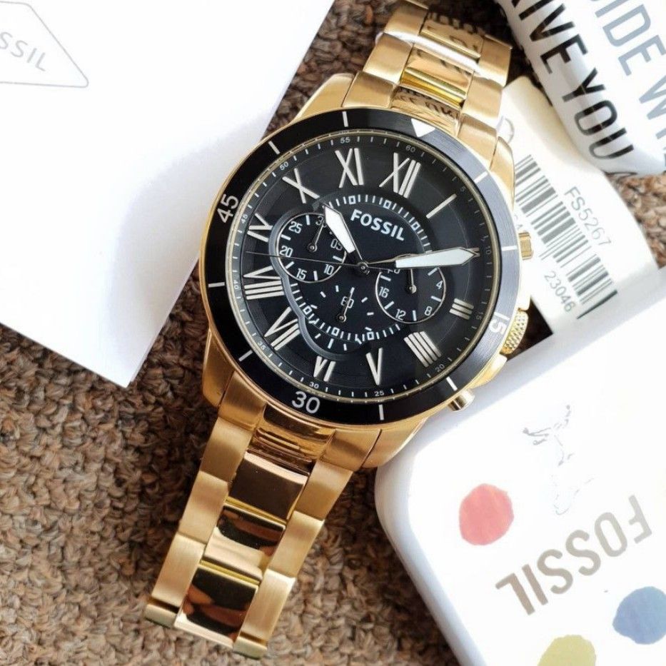 Fossil men's grant sport stainless new arrivals steel and leather chronograph quartz watch