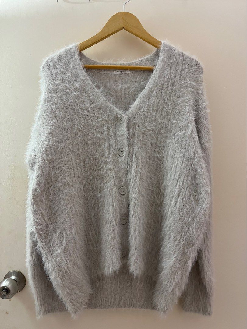 OVERSIZED GREY FLUFFY CARDIGAN Women s Fashion Coats Jackets