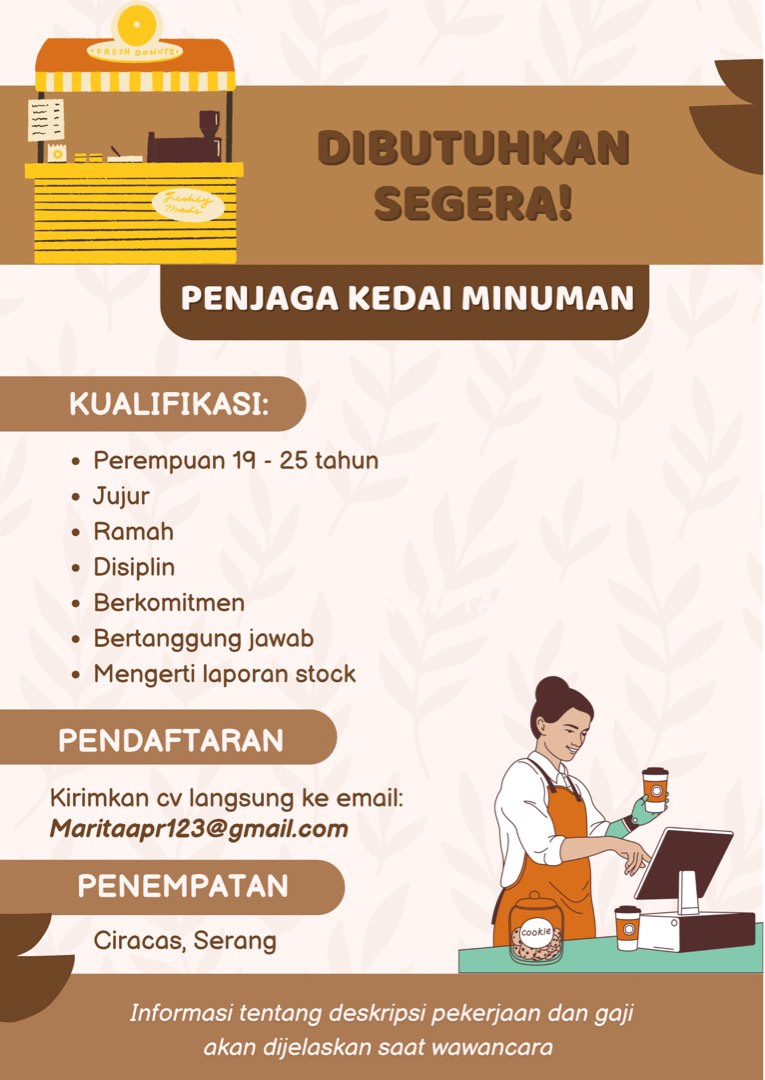 Penjaga stand minuman, Pekerjaan, Part-time, Jasa Pelayanan dan F&B di