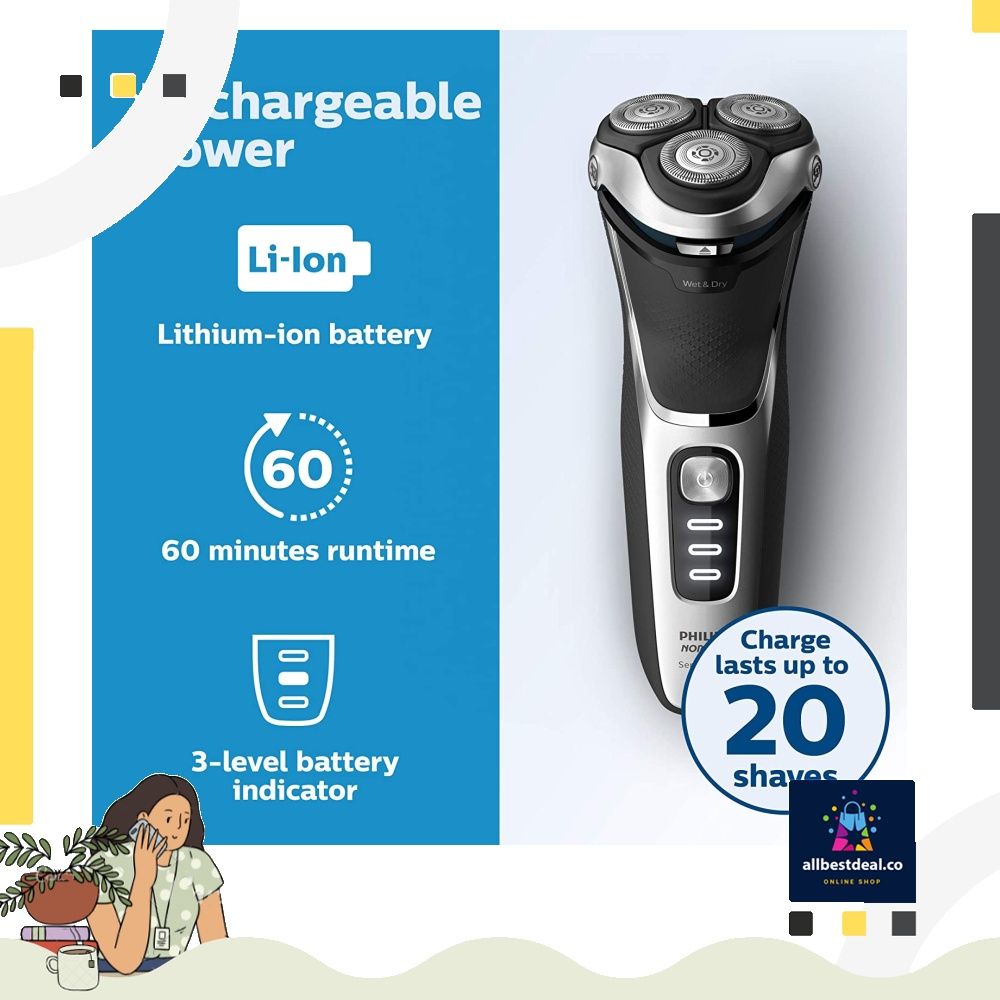 Philips Norelco Shaver 3800, Rechargeable Wet & Dry Shaver with Popup