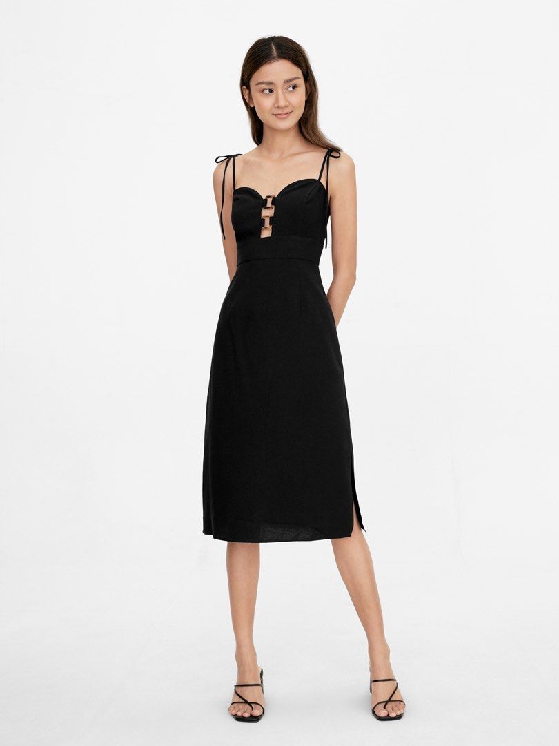 Pomelo Front Cut Out Buckle Dress Black Women s Fashion