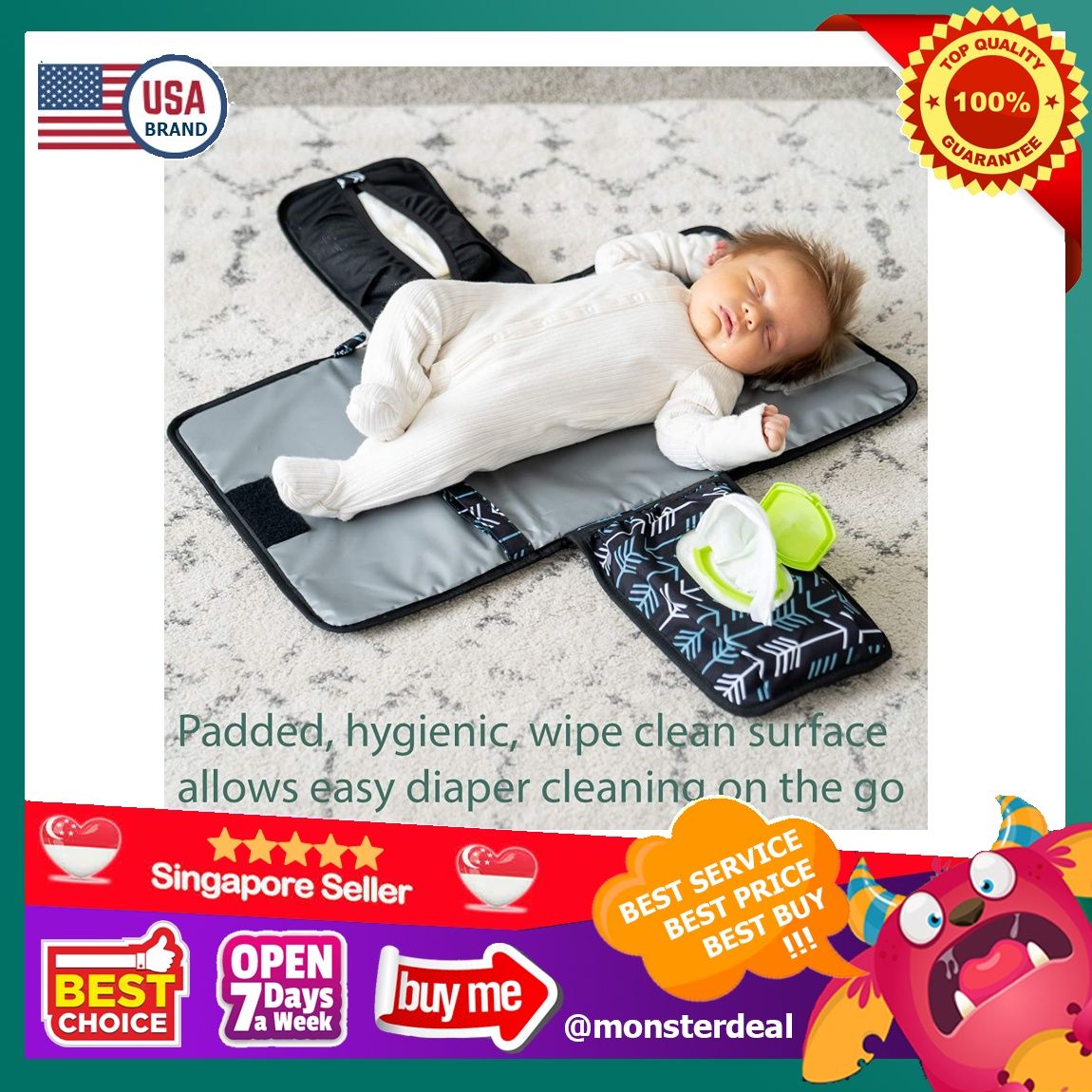 Portable Diaper Changing Pad for Diaper Bag by Lil Fox Use One