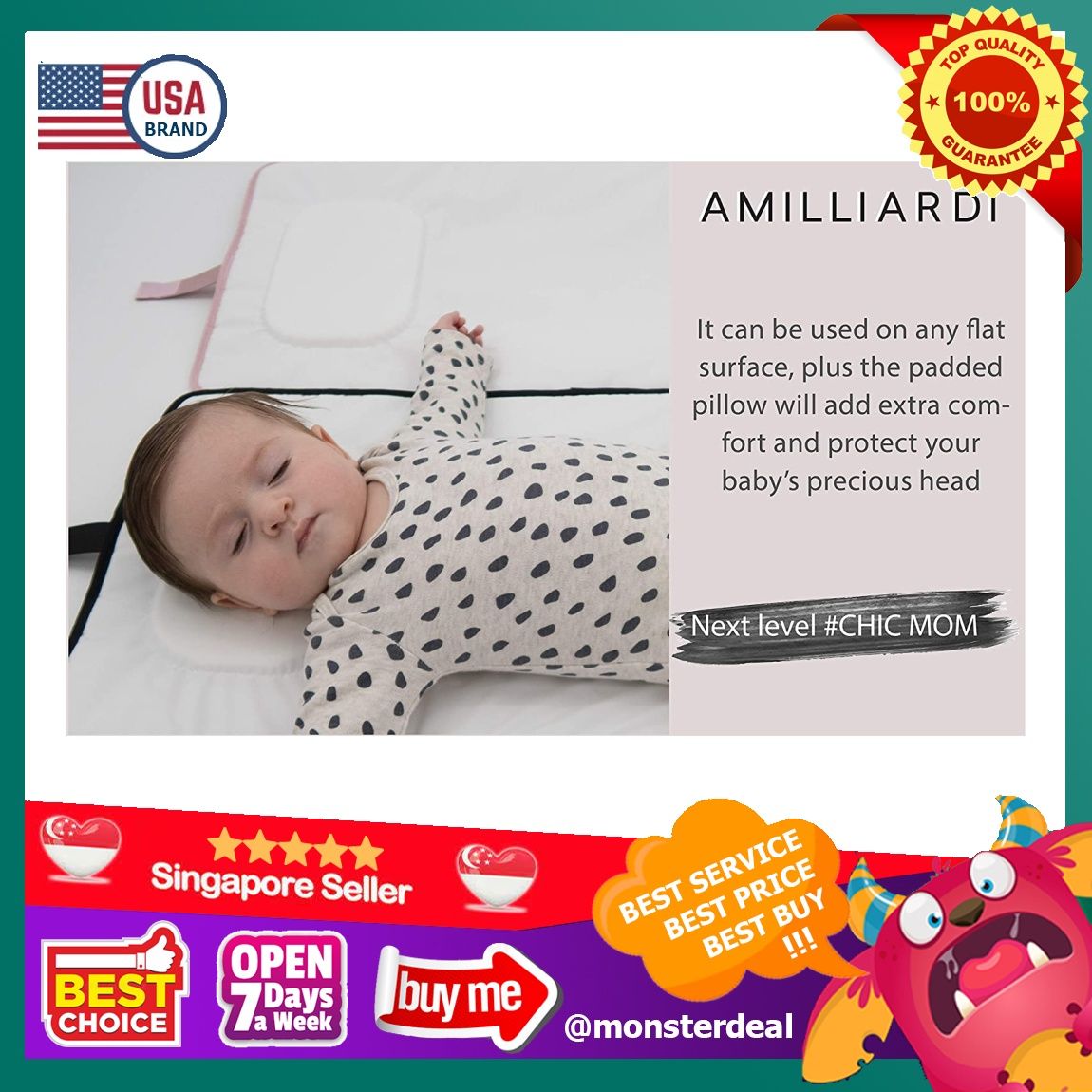 Portable Diaper Changing Pad Stylish Chic by AMILLIARDI for Travel w Baby Infant Newborn Changing Mat Portable Grey