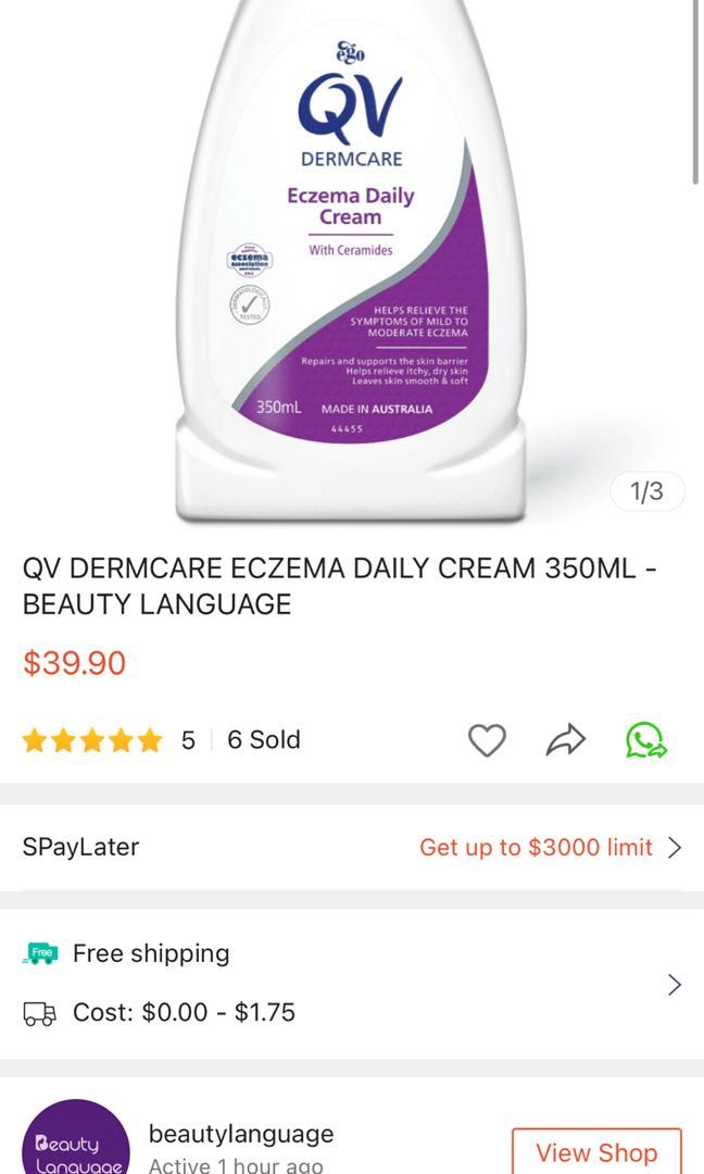 QV Dermcare Eczema Daily Cream 1kg, Beauty & Personal Care, Bath & Body