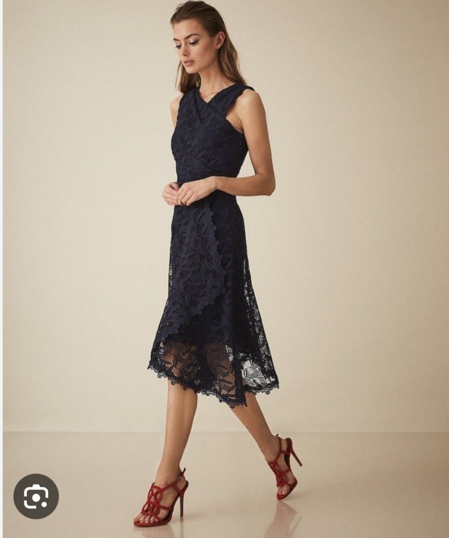 Reiss Rayna Wrap Lace Dress Navy Women s Fashion Dresses Sets