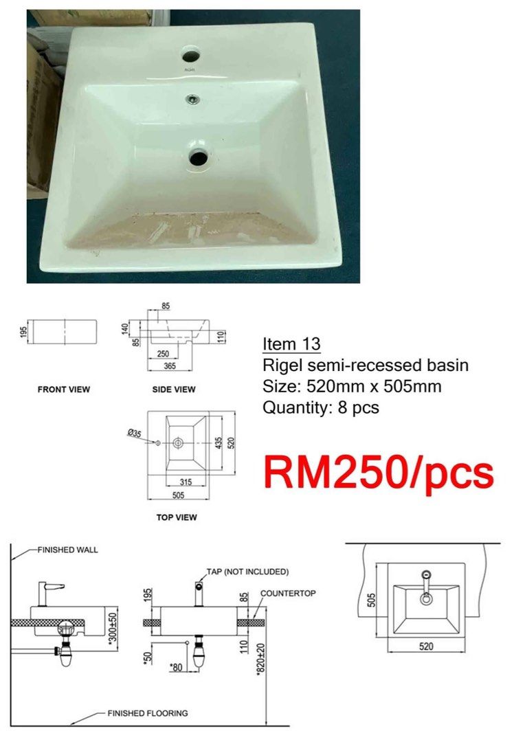 Rigel semirecessed basin, Furniture & Home Living, Bathroom & Kitchen