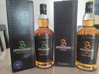 Springbank 10 , 15 (discontinued bottle) whisky