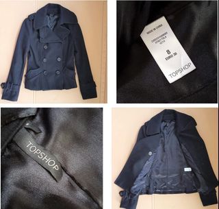 Topshop Peacoat, In-Vogue Black Jacket, Wool, Classy Military Coat, Double Breasted, Waist Fastener, Catwalk Fashion, Couture Style, Versatile Designer Jacket, Art Décor, Yuppie Lifestyle, Vintage Apparels, Retro Clothing, Pop Culture