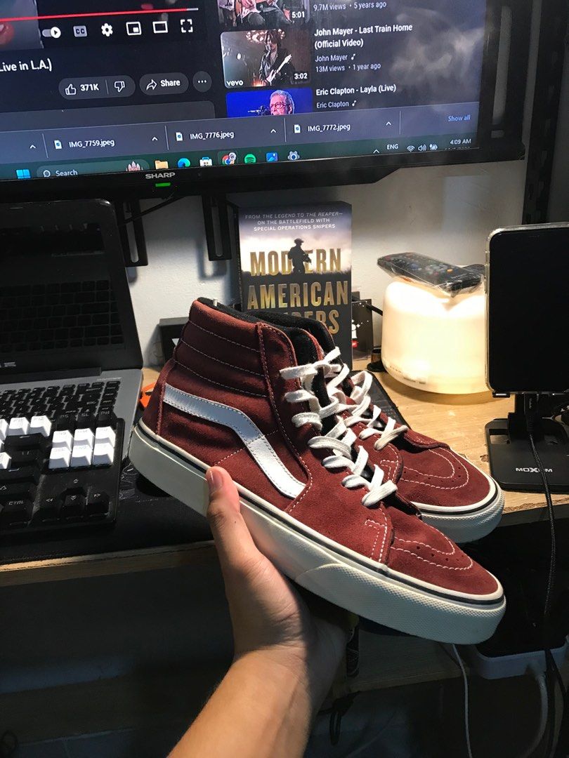 Vans Sk8 Hi Maroon Men s Fashion Footwear Sneakers on Carousell