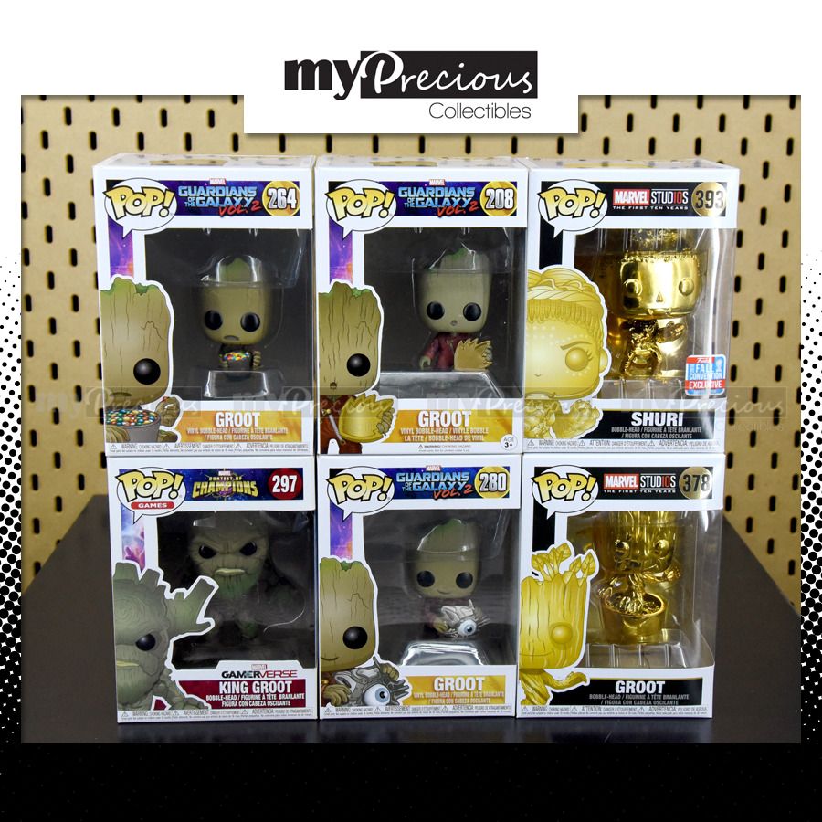 udsende svag Mening Funko Pop Marvel 297 King Groot 264 Candy Bowl 208 Patch 280 Cyber Eye 378  Groot 393 Shuri Gold Chrome Vaulted Pop! Vinyl MCU, Hobbies & Toys, Toys &  Games on Carousell