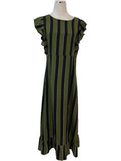 Yacht 21 Army Green & Black Striped Midi Dress