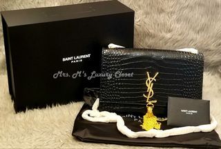 ☆DUBAI PRE-ORDER!☆ YSL Kate Tassel Black Croc Chain Bag in GHW